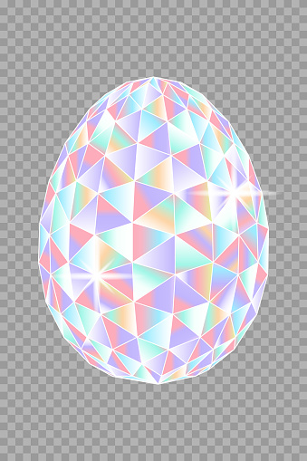 Coloured shining Diamond Easter Egg on a transparent grey background. Flat style.Vector illustration