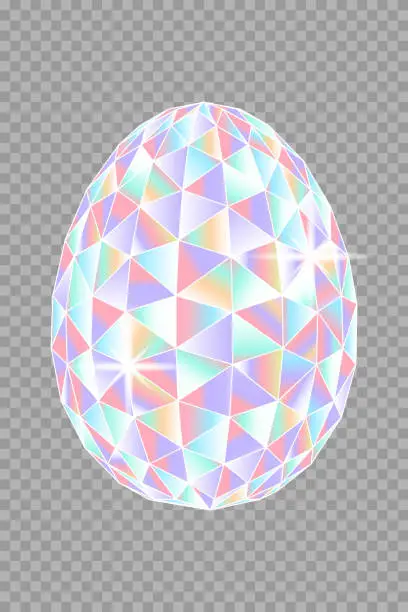Vector illustration of Coloured shining Diamond Easter Egg on a transparent grey background. Flat style. Vector