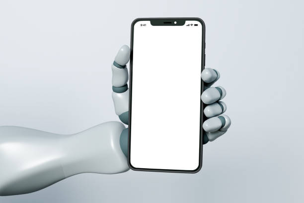 istock Robot hand holding a smartphone mockup 2065512988