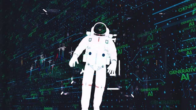 Astronaut surrounded by a tech-driven setting, with the phrase 