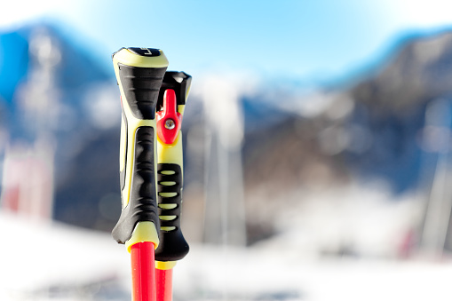 Winter season, mountains and ski equipements in Dolomiti.