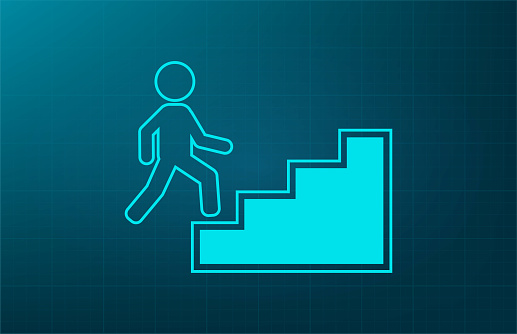 Concept, businessman on stair or steps, metaphor to success, climb, business, rise, achievement, growth, job, career, leadership, education, goal or future
