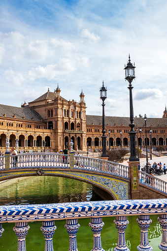 Seville, Spain - March 9, 2022: Beautiful view of Plaza de Espana in Andalusia