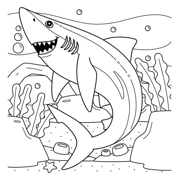Vector illustration of Great Blue Shark Coloring Page for Kids