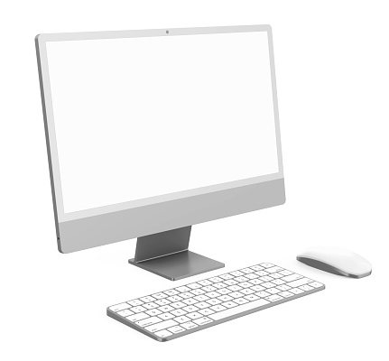İstanbul, Turkey - July 22, 2014 : Apple iMac 27 inch desktop computer on white background. iMac displaying OSX Mavericks home screen. Mavericks is the latest operating system for Apple computers, made by Apple. iMac produced by Apple Inc.
