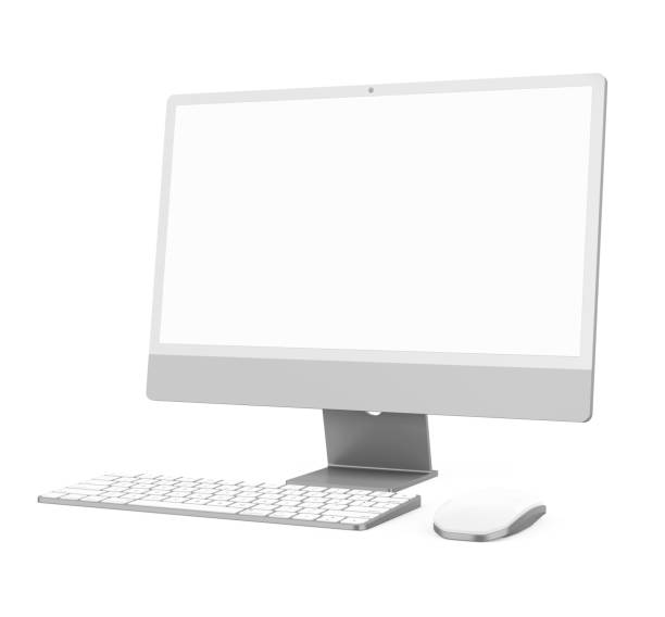 istock Desktop Computer with a Blank White Screen Monitor, Keyboard and Mouse Isolated 2065624144