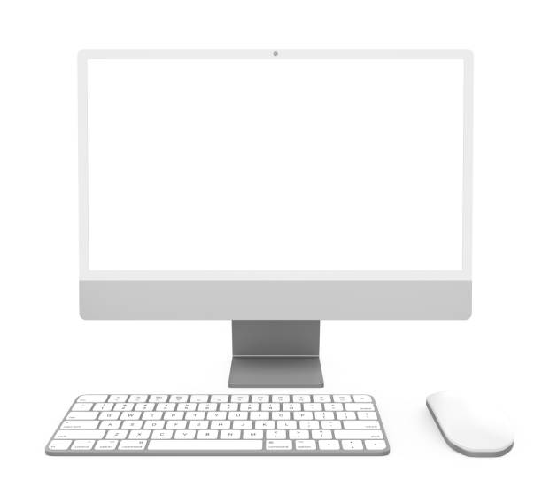istock Desktop Computer with a Blank White Screen Monitor, Keyboard and Mouse Isolated 2065624729
