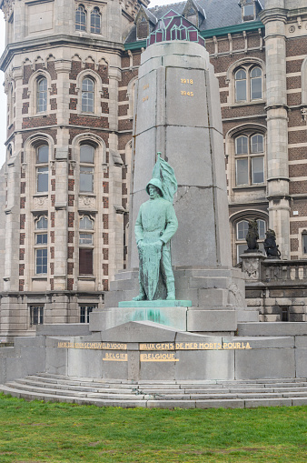 Antwerp, Belgium - February 24, 2024: Memorial statue of fallen sailors.