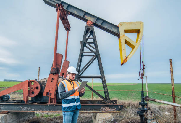 istock Oil extraction engineer inspecting oil pump. 2065668732