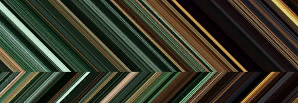 Vector illustration of Detailed vintage striped geometric pattern composed of big amount of thin green and brown stripes.