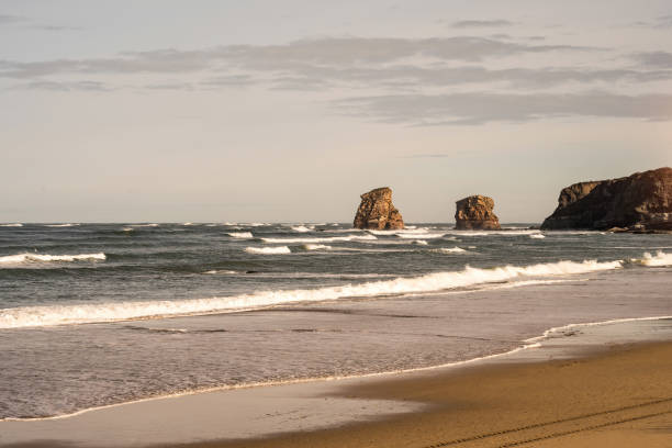 Beautiful beach in north of Spain. Exploring stunning Spanish coastline.