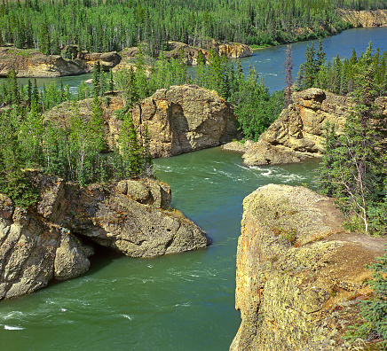 The five Fingers rapids in Yukon, Canada - a massive rapid on the Yukon River known from gold rush stories
