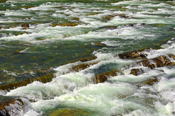 Kinuseo waterfall and Murray River of Monkman Provincial Park, Northern Rockies, British Columbia, Canada