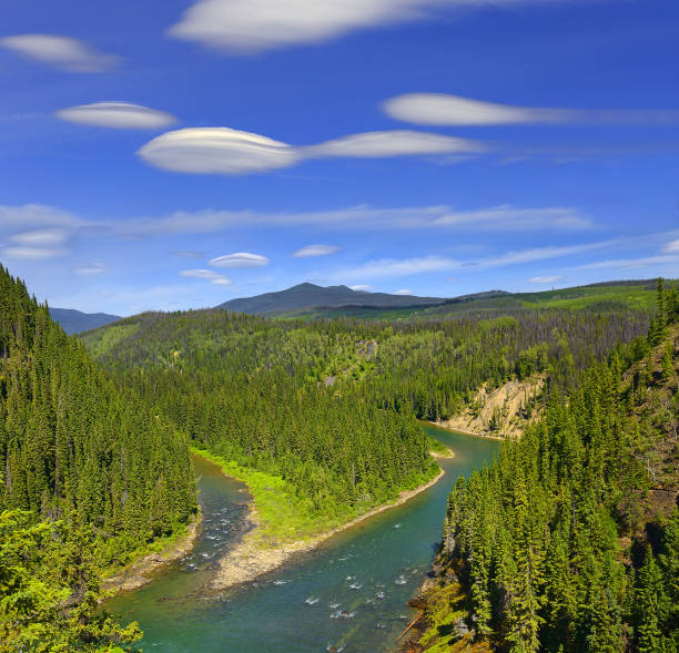 Kinuseo waterfall and Murray River of Monkman Provincial Park, Northern Rockies, British Columbia, Canada