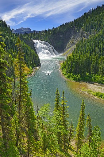 Kinuseo waterfall and Murray River of Monkman Provincial Park, Northern Rockies, British Columbia, Canada