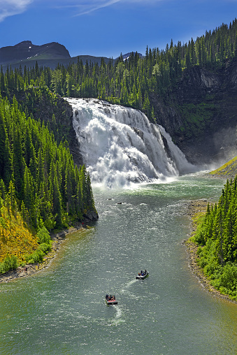 Kinuseo waterfall and Murray River of Monkman Provincial Park, Northern Rockies, British Columbia, Canada