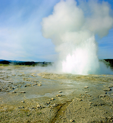 Geyser eruptions in the Yellowstone National Park, USA, UNESCO World Heritage Site