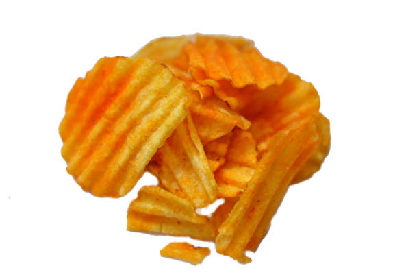 Potato Chips on Blue Background