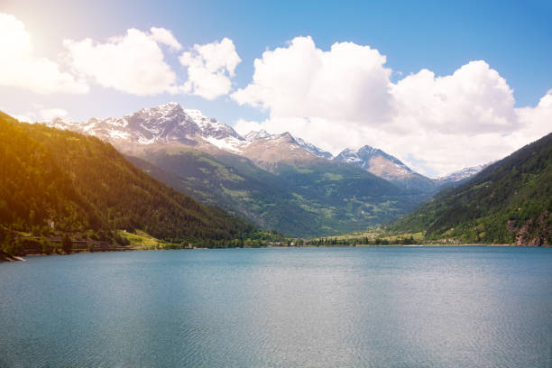 Alpine lake in Swiss mountains in summer
