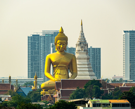 Large Budda with City Skyline