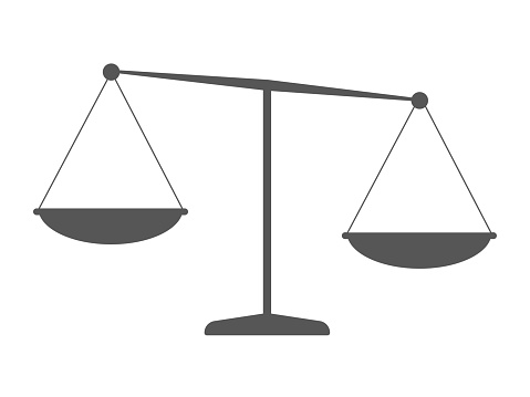 The forces of Libra. Scales for comparison, outweighing the scales. The concept of decision-making. Vector illustration of a libra silhouette.