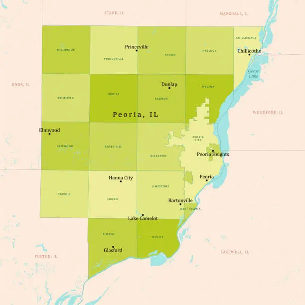 Vector illustration of IL Peoria County Vector Map Green