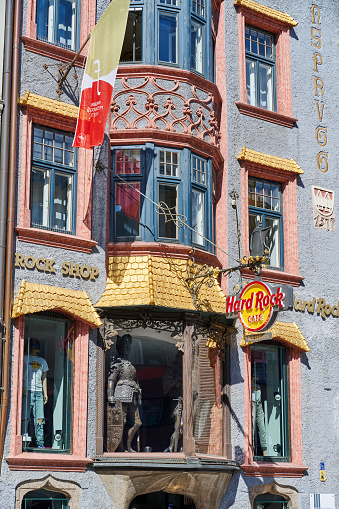 Innsbruck, Austria - August 02, 2022: the facade of Hard Rock Cafe located in Maria-Theresien-Straße.