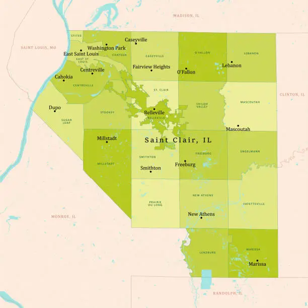 Vector illustration of IL Saint Clair County Vector Map Green