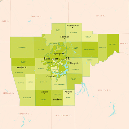 IL Sangamon County Vector Map Green. All source data is in the public domain. U.S. Census Bureau Census Tiger. Used Layers: areawater, linearwater, cousub, pointlm.
