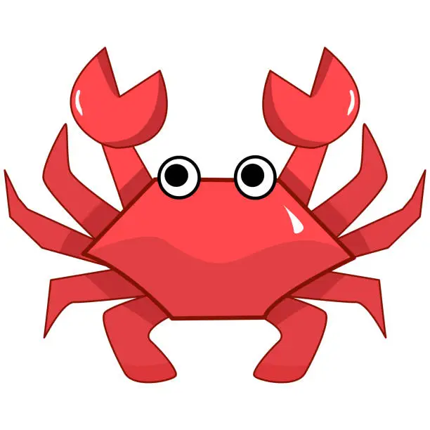 Vector illustration of Cute red crab. a sea creature in a cartoon childish style.clipart on white background. Vector illustration