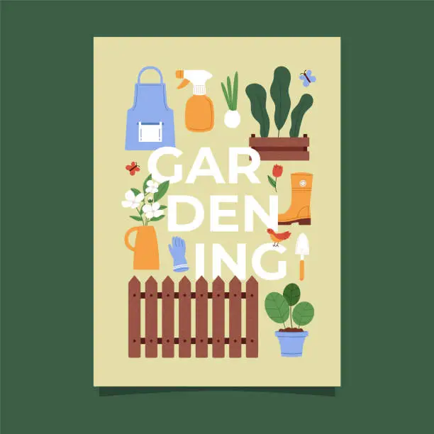 Vector illustration of Text illustration of gardening tools