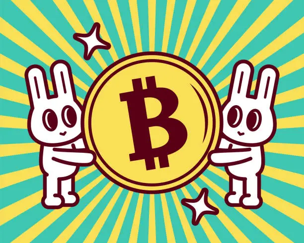 Vector illustration of Two Cute Bunnies Holding a Big Money Together