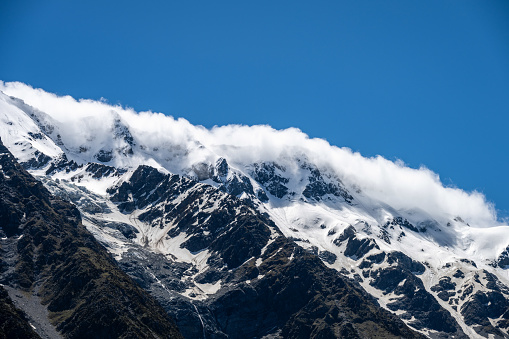 Behold the majestic mountain peaks of Mount Cook National Park in New Zealand. This stunning image captures the awe-inspiring beauty of nature's grandeur.