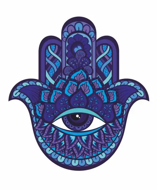 Vector illustration of Jewish hamsa hand symbol. Sign for  concept and web design.  Judaism symbol, logo illustration. vector graphics