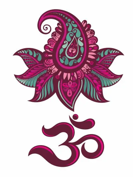 Vector illustration of Om, Aum  symbol. Yoga mantra Om, vector icon, grunge style