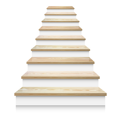 White wood stair template front view 3D isolated vector illustration.