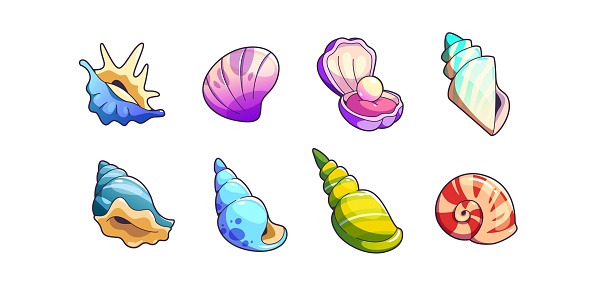 Sea Shell Sprites Sea Shell And Vessels Game Assets Set Stock Illustration - Download ...