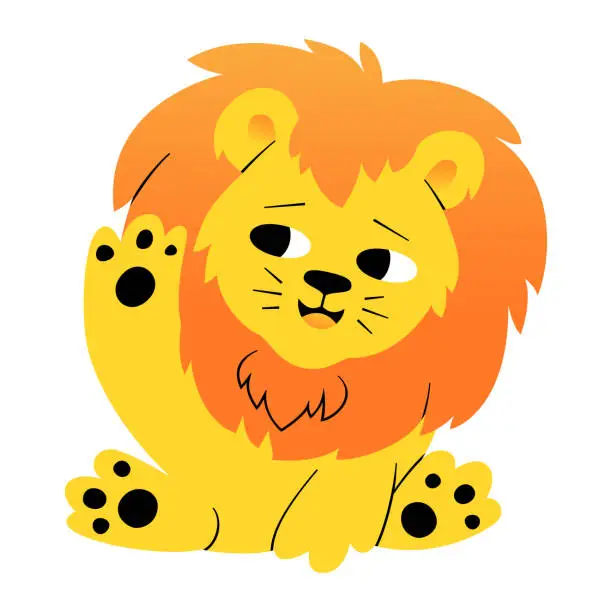 Vector illustration of Baby Lion  Waving Paw Character Illustration