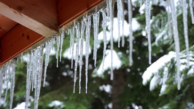 Stalactite ice on roof