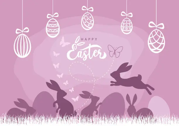 Vector illustration of Happy Easter Card With Eggs and Bunnies.