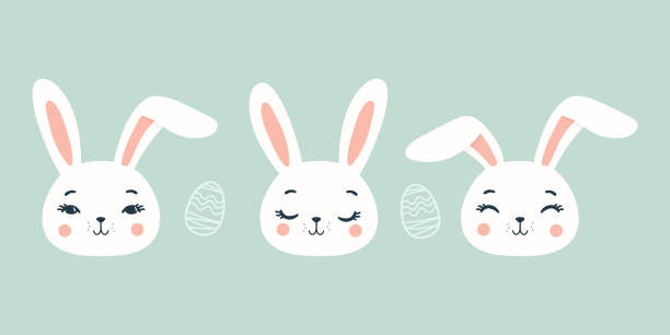 ilustrações, clipart, desenhos animados e ícones de bonito coelhinho faces ícone páscoa. cara de coelho bonito com diferentes emoções. símbolo da grande páscoa. - rabbit ear antenna