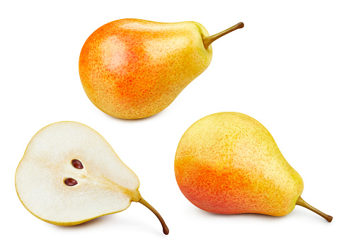 Yellow pears collection isolated on white. Pears with Clipping Path.