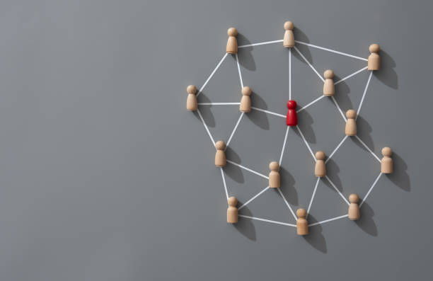 istock Connecting people, partnership, social media networks concept on gray background using wood block people ,connect concept,Teamwork, network and community abstract. 2065886244