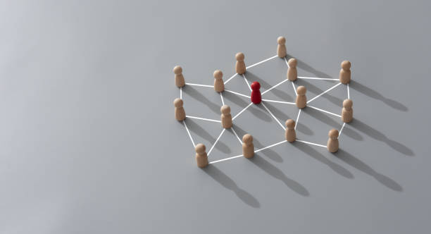 istock Connecting people, partnership, social media networks concept on gray background using wood block people ,connect concept,Teamwork, network and community abstract. 2065886245
