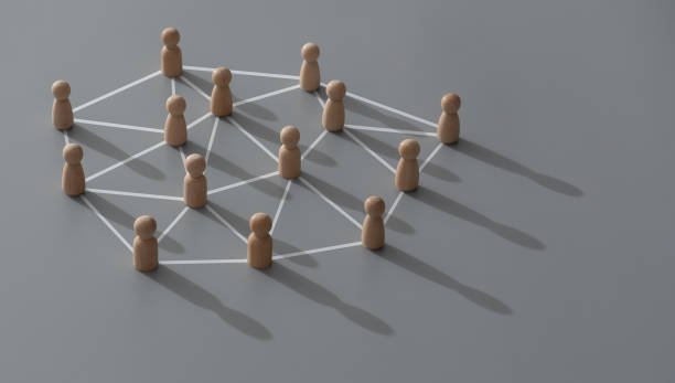 istock Connecting people, partnership, social media networks concept on gray background using wood block people ,connect concept,Teamwork, network and community abstract. 2065886247