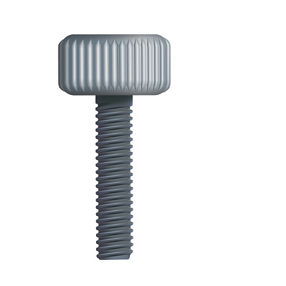 Metal realistic bolt with a grey knurled head isolated on white background. Macro closeup metal wares. illustration