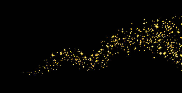 gold confetti glittering wave. golden sparkling on black background. shiny wavy crumbs, golden texture. glitter. . - confetti gold star shape black点のイラスト素材／クリップアート素材／マンガ素材／アイコン素材