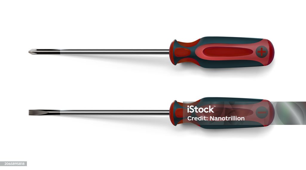 Screwdrivers Rissole Red Professional Realistic Screwdrivers With A Plastic Handle Hand ...