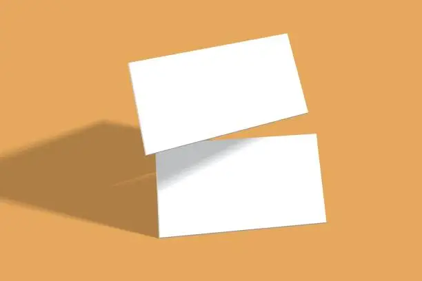 Vector illustration of Business card, blank mockup template set, white flyer card, marketing mockup, white blank paper business card orange background.