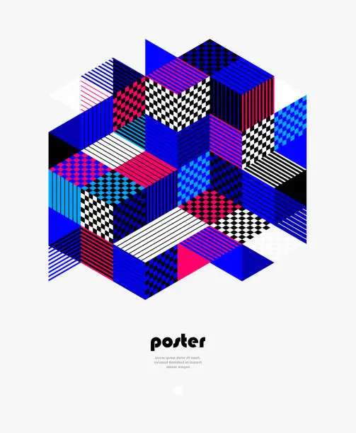 Vector illustration of 3D isometric cubic design vector geometric abstract background, modern city abstraction theme, construction buildings and blocks look like shapes, polygonal style.